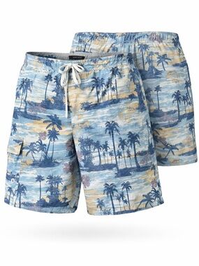 Adam Levine Collection Blue and Yellow Tropical Palm Swim Shorts